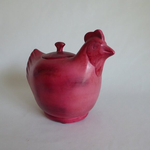 VINTAGE RED ROOSTER CHICKEN HEN LIDDED COOKIE JAR CONTAINER - Picture 4 of 12